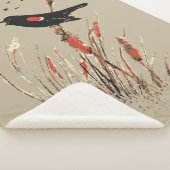 Waterverf Rode-Winged Blackbird Bull Rushes Sherpa Deken (3/4)