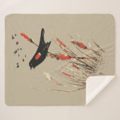 Waterverf Rode-Winged Blackbird Bull Rushes Sherpa Deken (Voorkant (horizontaal))