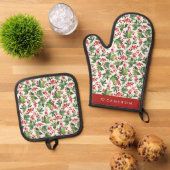 Waterverf Rode Winterberry en groen Kerstmis Ovenwant & Pannenlap Set (Top down)