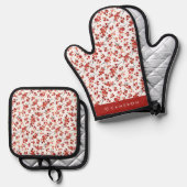 Waterverf Rode Winterberry Pattern Christmas Ovenwant & Pannenlap Set (Voorkant / Achterkant)