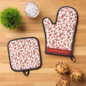 Waterverf Rode Winterberry Pattern Christmas Ovenwant & Pannenlap Set (Top down)