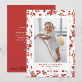 Waterverf rode winterbes kerstfoto feestdagenkaart (Voorkant / Achterkant)