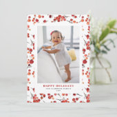 Waterverf rode winterbes kerstfoto feestdagenkaart (Staand voorkant)