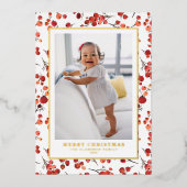 Waterverf rode winterbes kerstfoto folie feestdagenkaart (Voorkant)