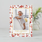 Waterverf rode winterbes kerstfoto folie feestdagenkaart (Staand Voorkant)