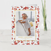 Waterverf rode winterbes kerstfoto folie feestdagenkaart (Voorkant)