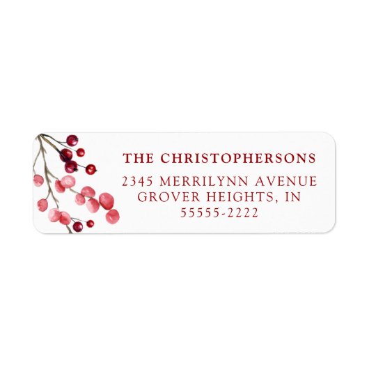 Waterverf Rode Winterbessen Etiket (Voorkant)