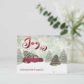 Waterverf Rode wintertruck Joy Holiday Card Briefkaart (Staand voorkant)