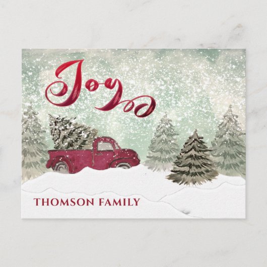 Waterverf Rode wintertruck Joy Holiday Card Briefkaart (Voorkant)