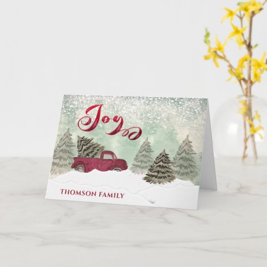 Waterverf Rode wintertruck Joy Holiday Card Kaart (Gele Bloem)