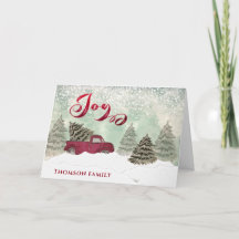 Waterverf Rode wintertruck Joy Holiday Card