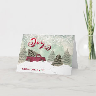 Waterverf Rode wintertruck Joy Holiday Card Kaart