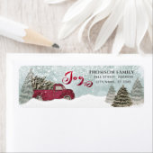 Waterverf Rode wintertruck Joy Holiday Etiket (Insitu)