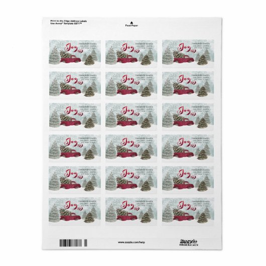 Waterverf Rode wintertruck Joy Holiday Labe Etiket (Full Sheet)