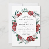 Waterverf Rode & Witte Rozen Bloemen Lijst bruilof Kaart (Voorkant)