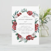 Waterverf Rode & Witte Rozen Bloemen Lijst bruilof Kaart (Staand voorkant)