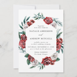 Waterverf Rode & Witte Rozen Bloemenframe Huwelijk Kaart
