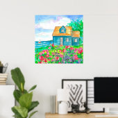 Waterverf rode zoete erwten met zeeoppervlak poster (Thuiskantoor)