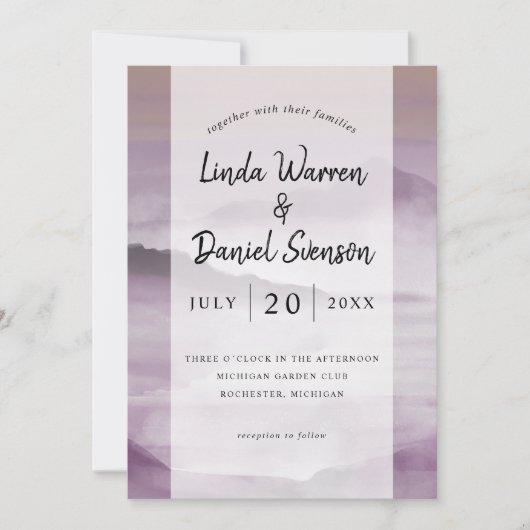 Waterverf rokergebergte bloeit roze bruiloft invi kaart (Voorkant)