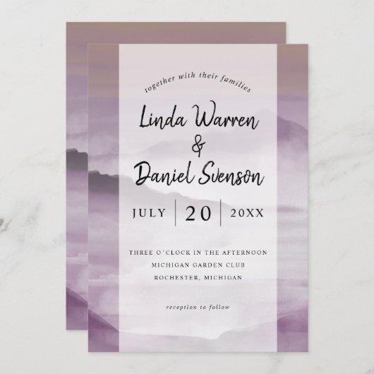 Waterverf rokergebergte bloeit roze bruiloft invi kaart (Voorkant / Achterkant)