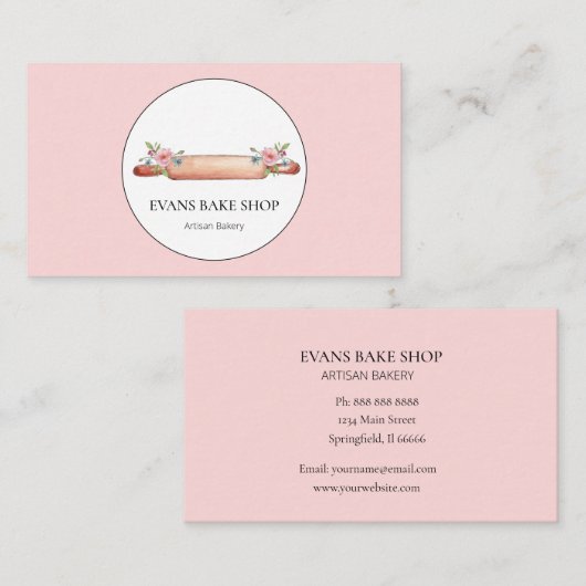 Waterverf Rollenbankroze visitekaartje (Voorkant / Achterkant)