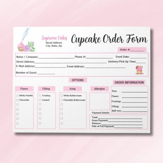 Waterverf Rollende Pin Rozen Cupcake Bestelformuli Notitieblok