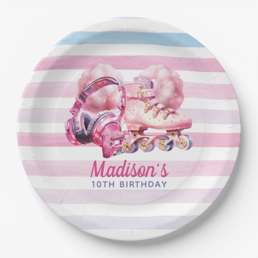 Waterverf Roller Blade Verjaardag gepersonaliseerd Papieren Bordje (Voorkant)