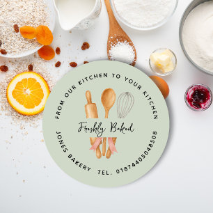 Waterverf Rolling Pin, Houten Lepel & Whisk Stick Ronde Sticker