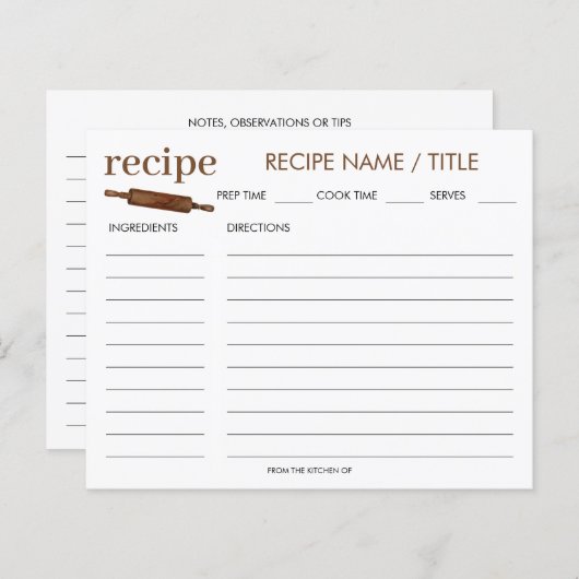 Waterverf  Rolling Pin Recipe Kaart (Voorkant / Achterkant)