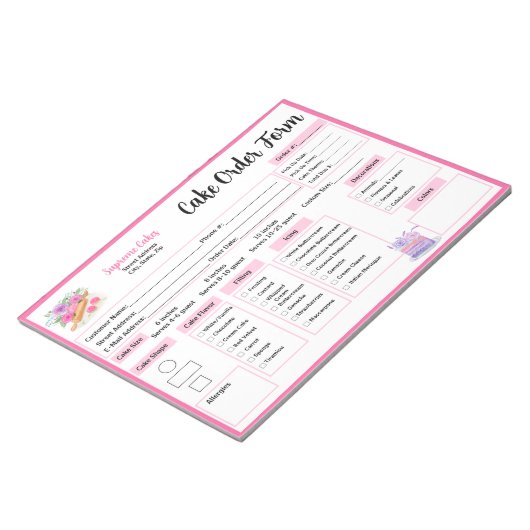 Waterverf Rolling Pin Rozen Cake Bestelformulier Notitieblok (Schuin)