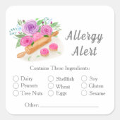 Waterverf Rolling Pin Rozen Pastry Allergy Alert Vierkante Sticker (Voorkant)