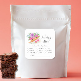 Waterverf Rolling Pin Rozen Pastry Allergy Alert Vierkante Sticker