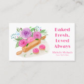 Waterverf Rolling Pin Rozen Pastry Chef Baker Visitekaartje (Voorkant)