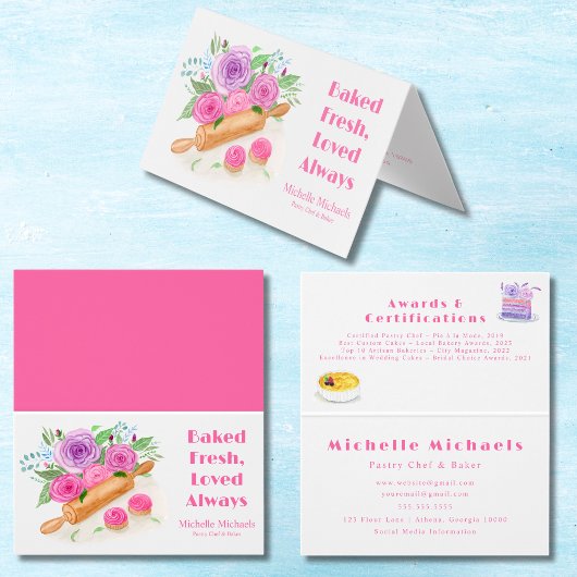 Waterverf Rolling Pin Rozen Pastry Chef Baker Visitekaartje