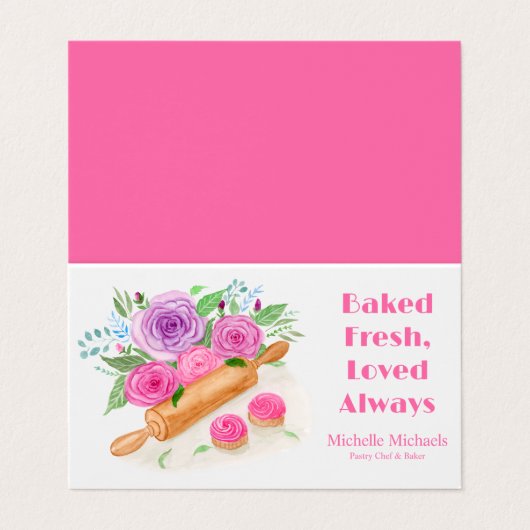 Waterverf Rolling Pin Rozen Pastry Chef Baker Visitekaartje (Buitenkant ongevouwen)