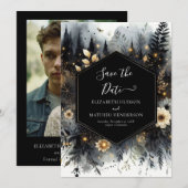 Waterverf Romance betoverd bos bruiloft Save The Date (Voorkant / Achterkant)