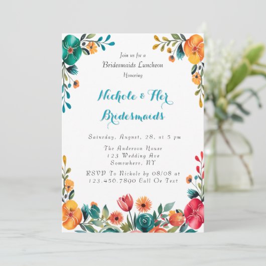 Waterverf Romance Bruidsmeisjes Luncheon Kaart (Staand voorkant)