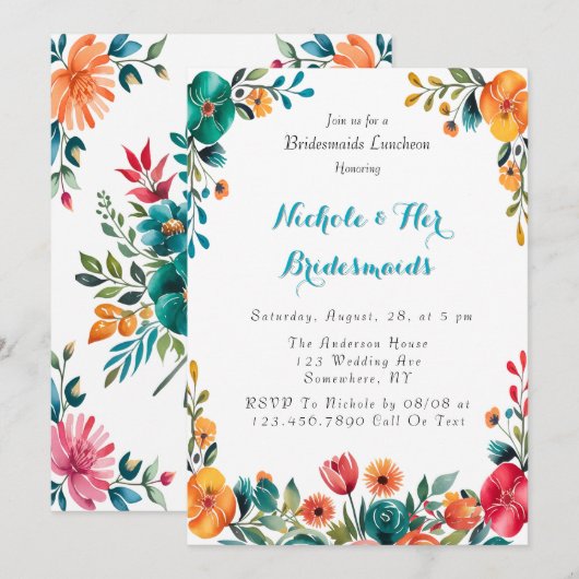 Waterverf Romance Bruidsmeisjes Luncheon Kaart (Voorkant / Achterkant)