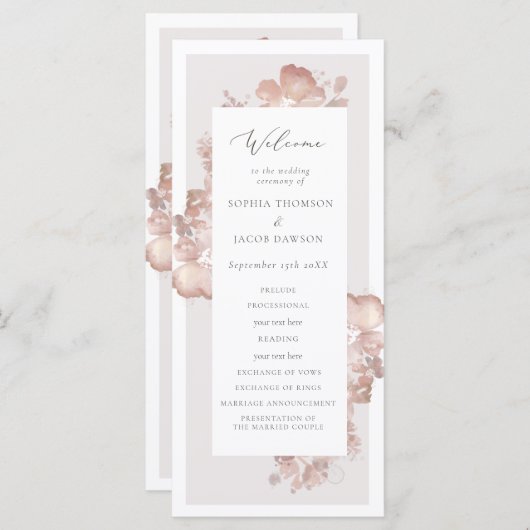 Waterverf Romance bruiloft programma Programmakaart (Voorkant / Achterkant)