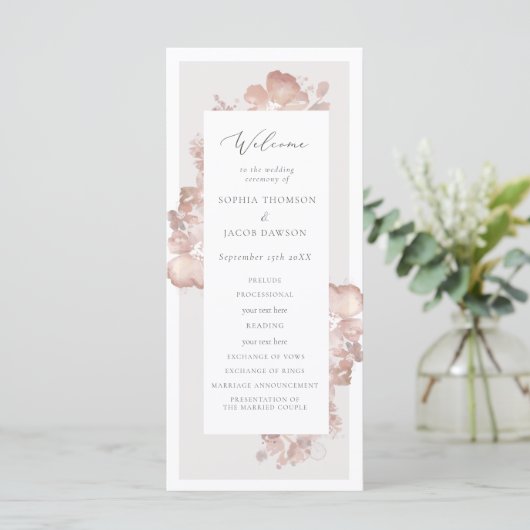 Waterverf Romance bruiloft programma Programmakaart (Staand voorkant)