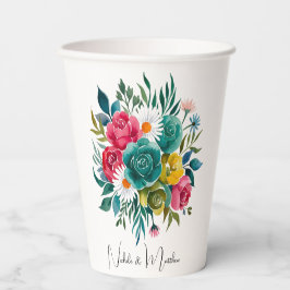 Waterverf Romance: een kleurrijke bloei bruiloft Papieren Bekers