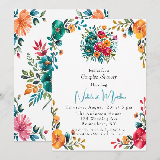 Waterverf Romance Koppels Douche Kaart (Voorkant / Achterkant)