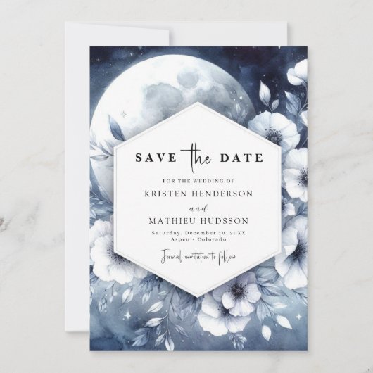 Waterverf Romance Maanverlichte bruiloft Save The Date (Voorkant)