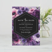 Waterverf Romance Paarse bloemen bruiloft Save The Date (Staand voorkant)
