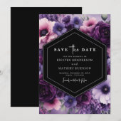 Waterverf Romance Paarse bloemen bruiloft Save The Date (Voorkant / Achterkant)