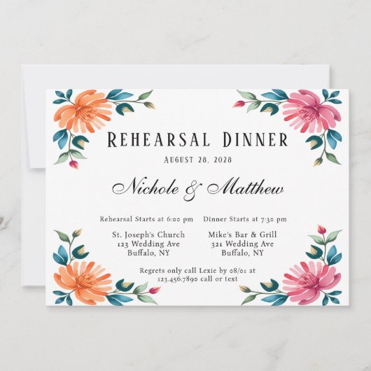 Waterverf Romance repetitie diner Kaart (Voorkant)