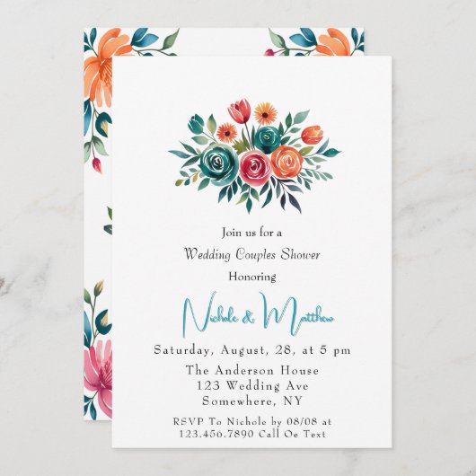 Waterverf Romance Trouwkoppels Douche Kaart (Voorkant / Achterkant)