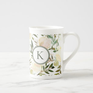 Waterverf Romantic Floral Green en White Porselein Kop