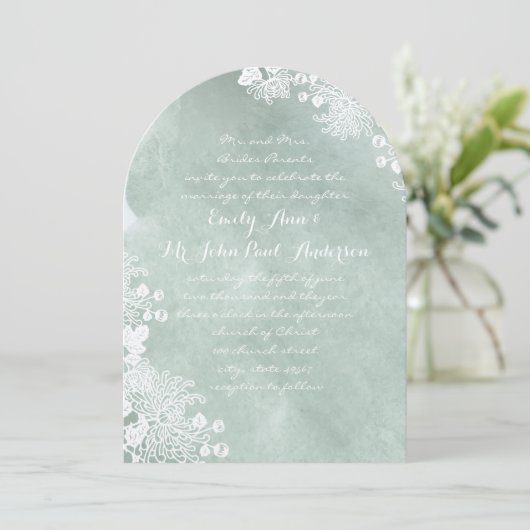 Waterverf Romantic Floral Sage Green Wedding Kaart (Staand voorkant)