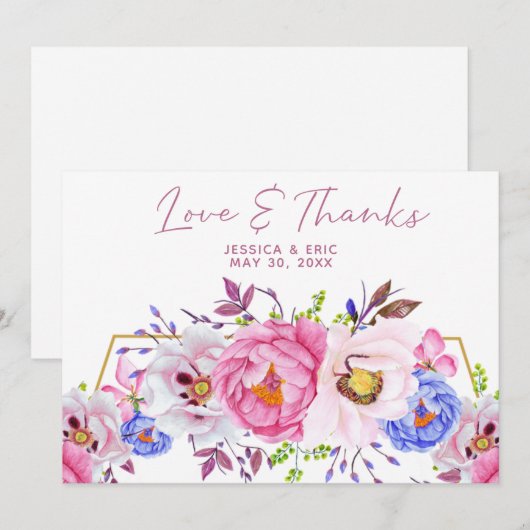 Waterverf Romantic Floral Weddenschap Hartelijk da Bedankkaart (Voorkant / Achterkant)